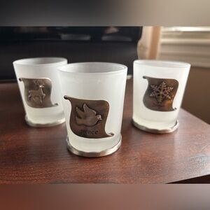 Frosted Glass Votive Holders with Silver Accents